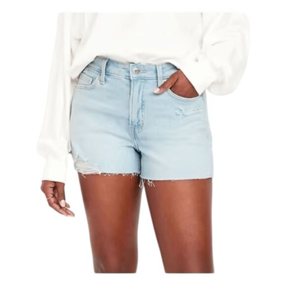 Old Navy Boyfriend Jean Shorts Blue Light Wash Denim Mid-Rise Cut-Off 0 - Picture 1 of 6